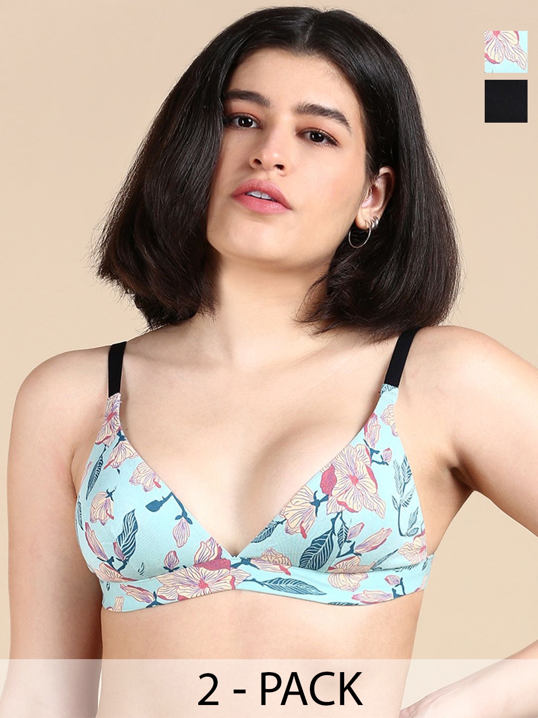 

&CIRCUS Women Pack of 2 Floral Seamless Bralette Medium Coverage Bra, Multi