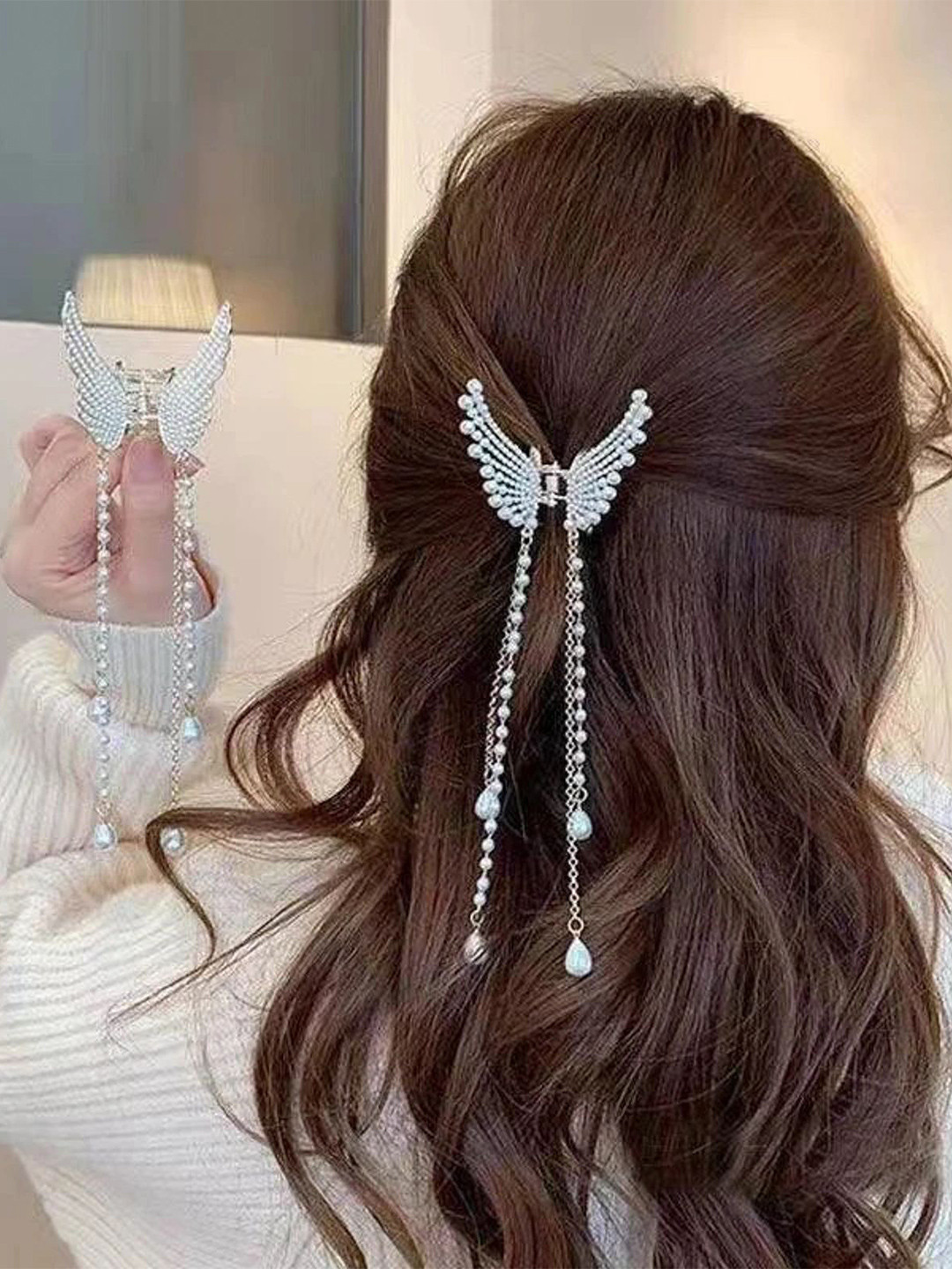 

PolluxCraft Women Claw Clip Butterfly HairClip, Silver