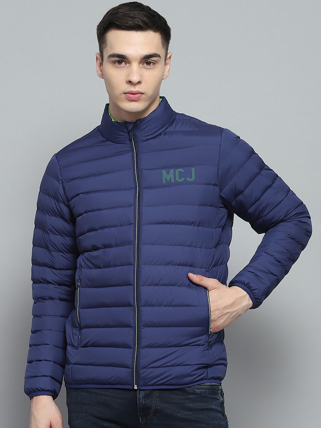 

Monte Carlo Men Mock Collar Solid Casual Lightweight Puffer Jacket, Blue