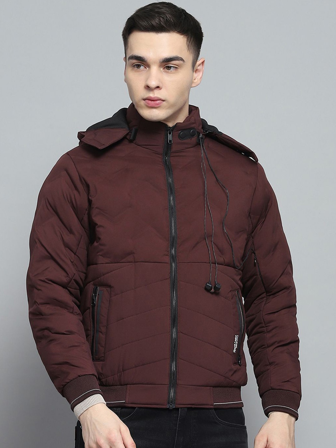 

Monte Carlo Men Hooded Solid Casual Lightweight Padded Jacket, Maroon