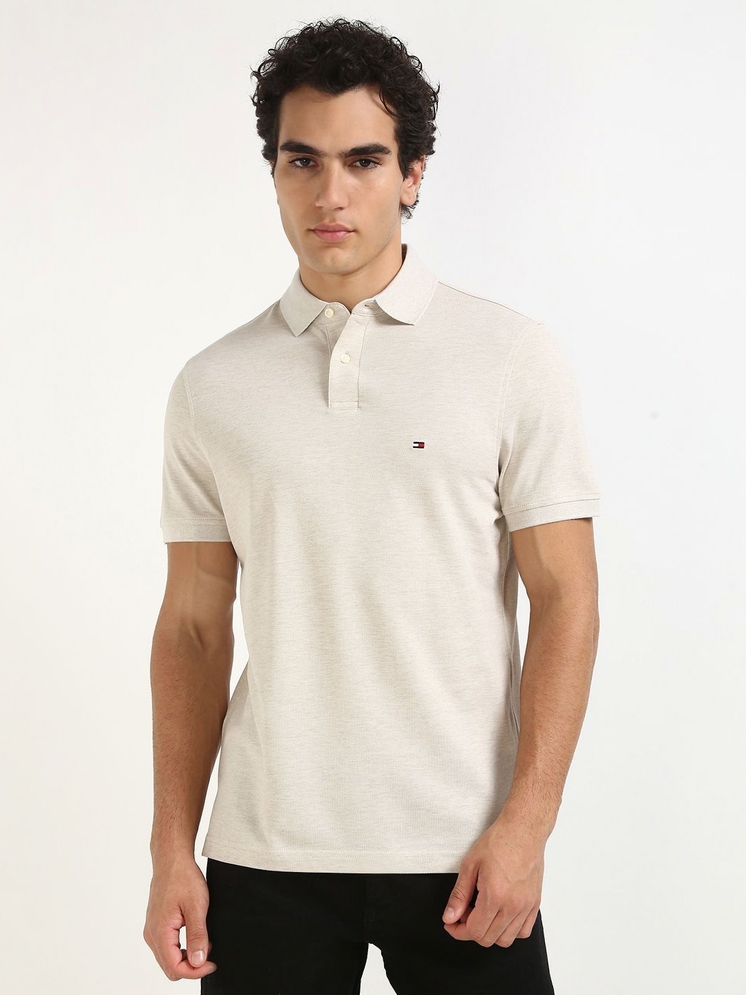 

Tommy Hilfiger Men Solid Polo Collar Cotton T-shirt, Off white