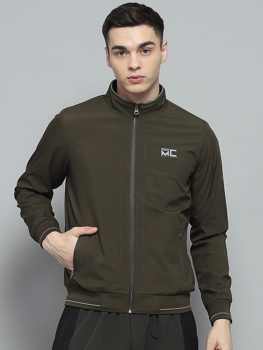 

Monte Carlo Men Mock Collar Solid Casual Lightweight Bomber Jacket, Olive