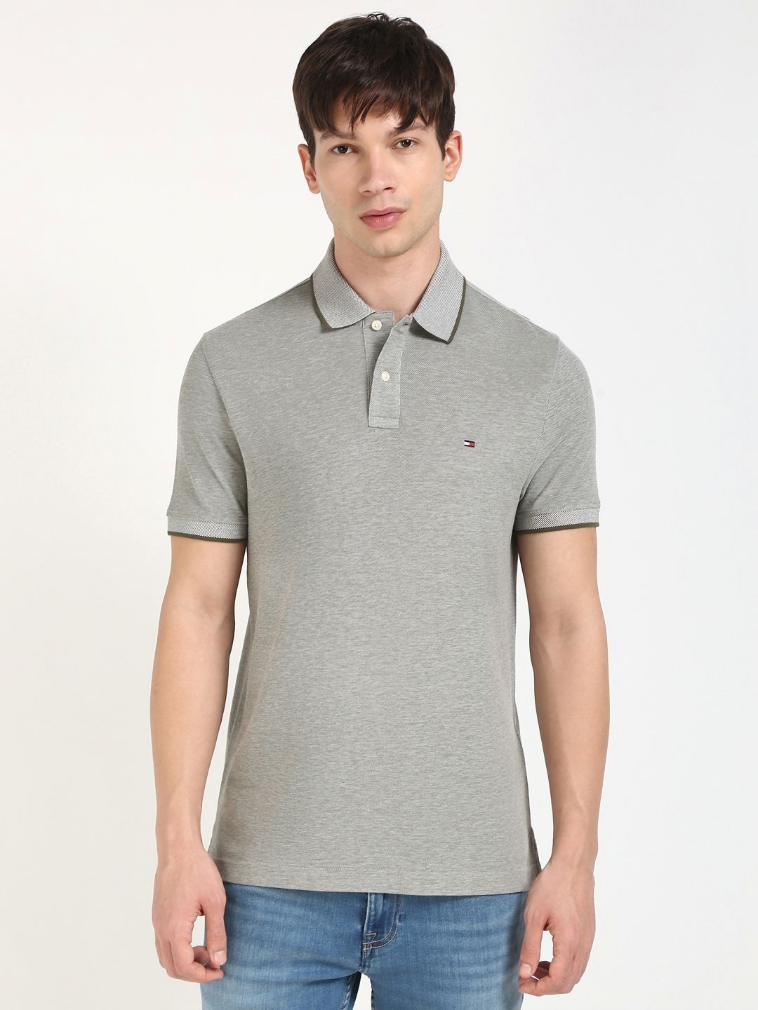 

Tommy Hilfiger Men Solid Polo Collar Cotton T-shirt, Grey
