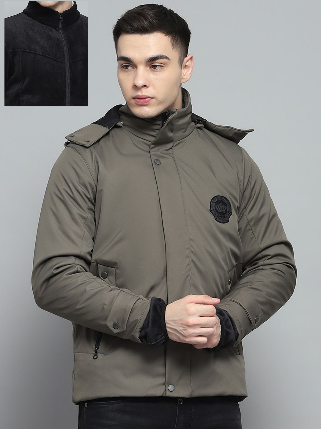 

Monte Carlo Men Hooded Solid Casual Lightweight Tailored Jacket, Olive