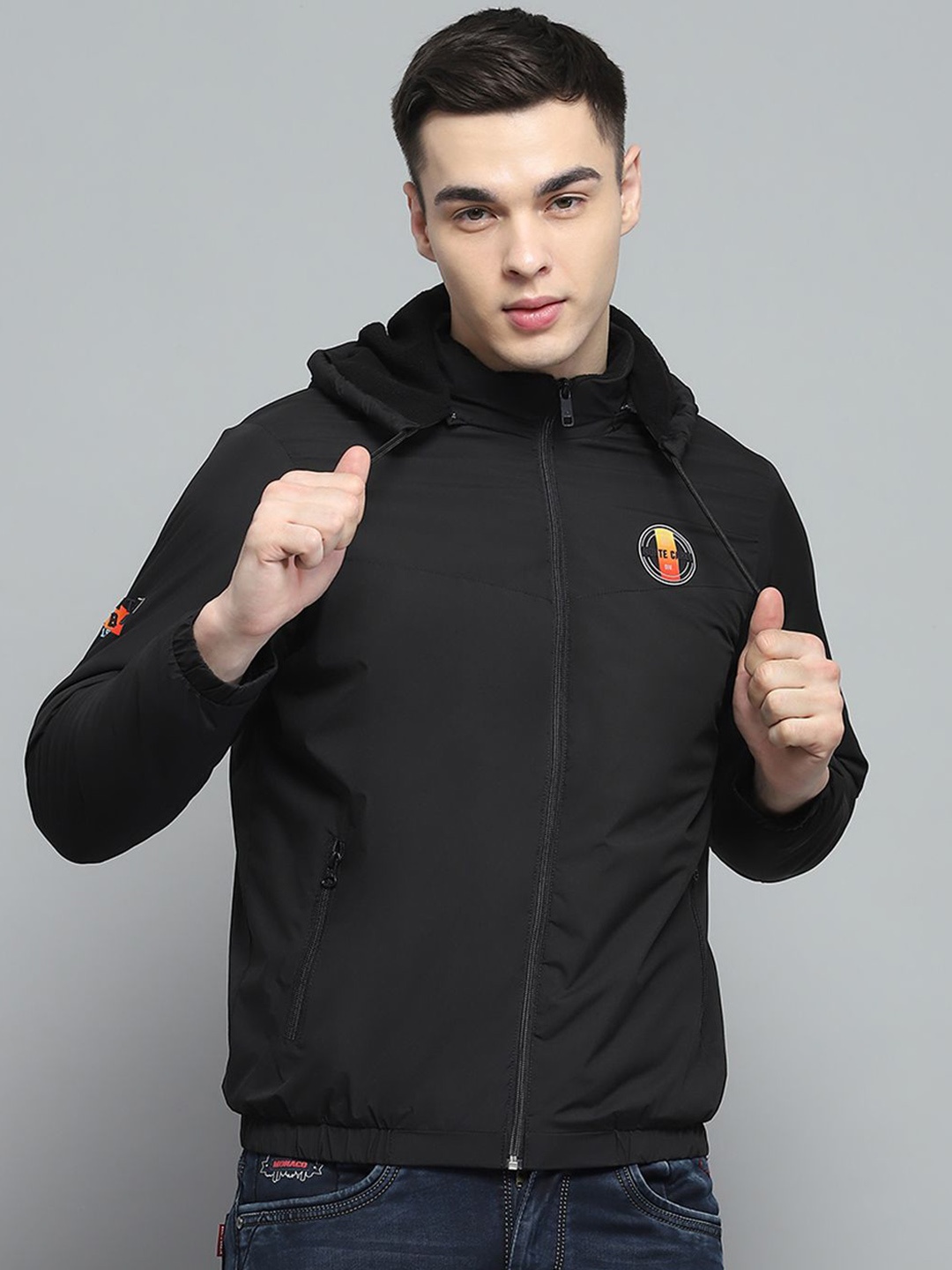 

Monte Carlo Men Hooded Solid Lightweight Casual Bomber Jacket, Black