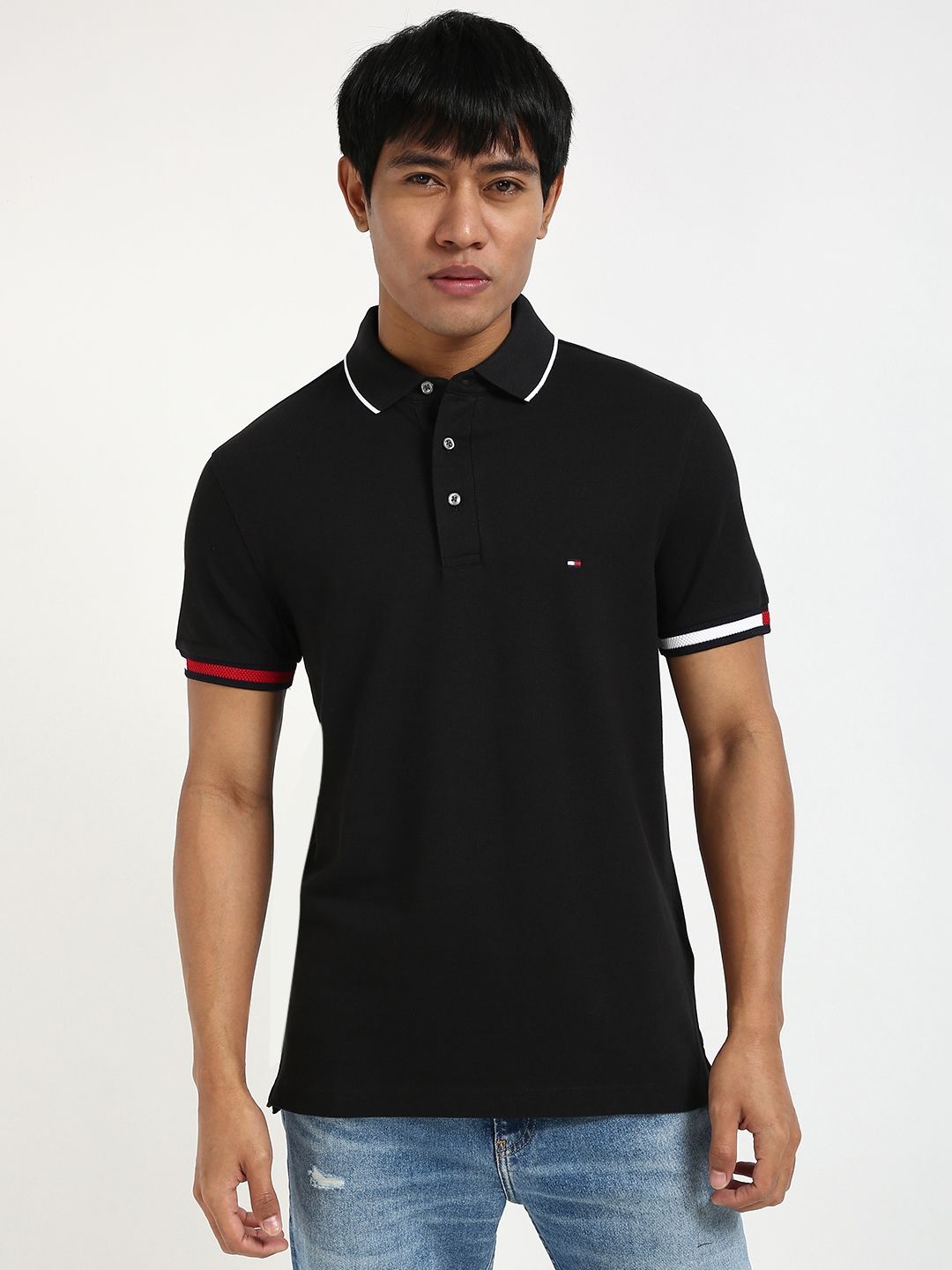 

Tommy Hilfiger Men Solid Polo Collar Cotton T-shirt, Black