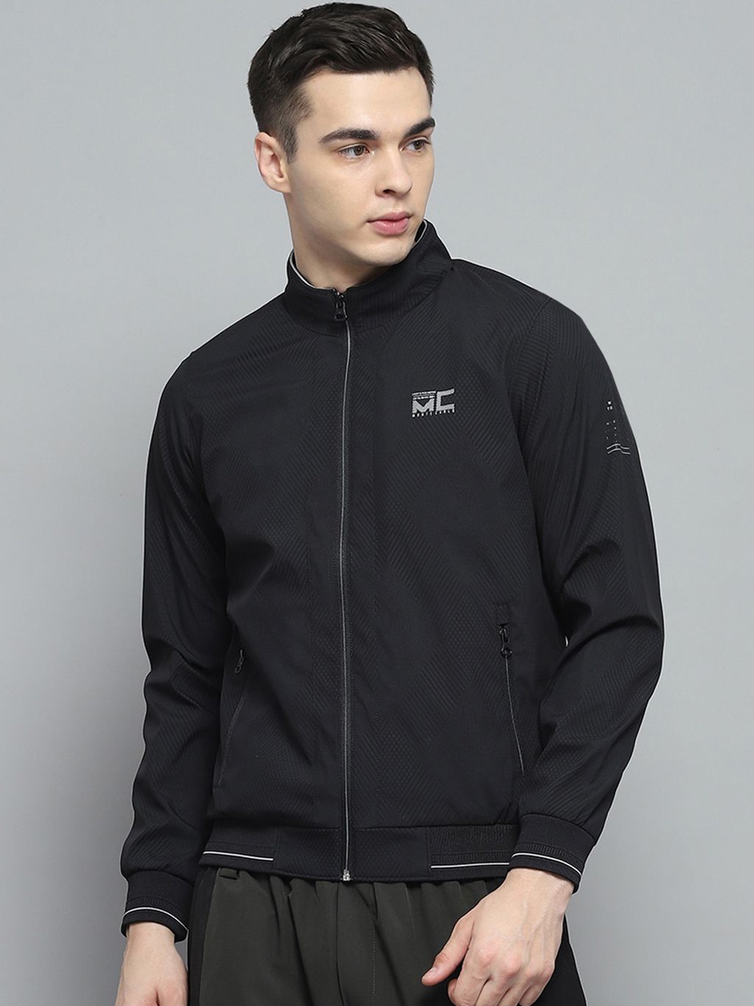 

Monte Carlo Men Mock Collar Solid Casual Lightweight Bomber Jacket, Black