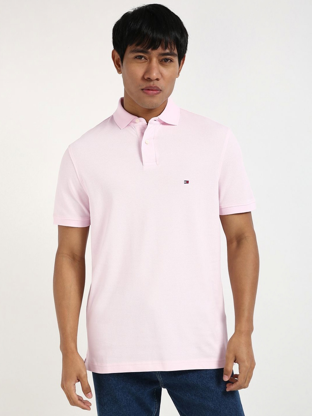 

Tommy Hilfiger Men Solid Polo Collar Cotton T-shirt, Pink