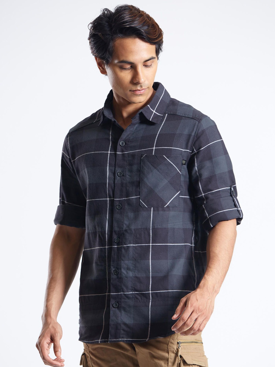

FORCLAZ By Decathlon Men Spread Collar Buffalo Checked Cotton Casual Shirt, Blue