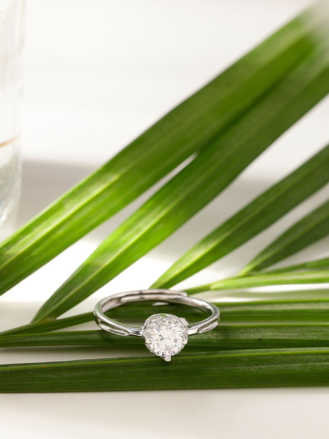 

DIAVO Nova Rhodium Plated Cubic Zirconia Studded Finger Ring, Silver
