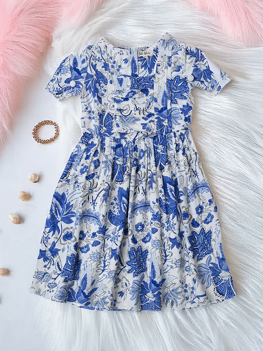 

Bella Moda Girls Floral Printed Cotton Fit & Flare Dress, White
