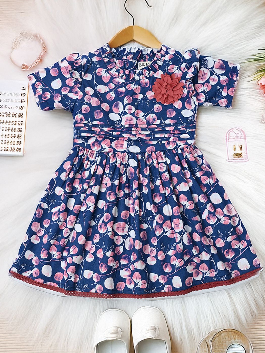 

Bella Moda Girls Printed Cotton Fit & Flare Dress, Navy blue