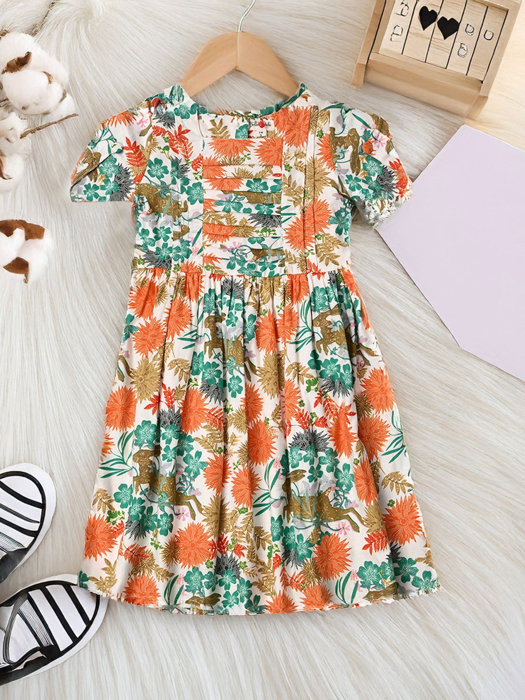 

Bella Moda Girls Floral Printed Fit & Flare Dress, Orange