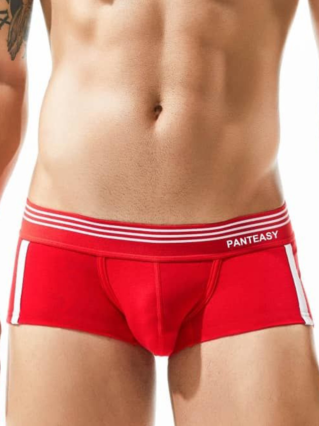 

PANTEAZY Men Stretchable Short Length Side Stripe Design Briefs LO-S03, Red