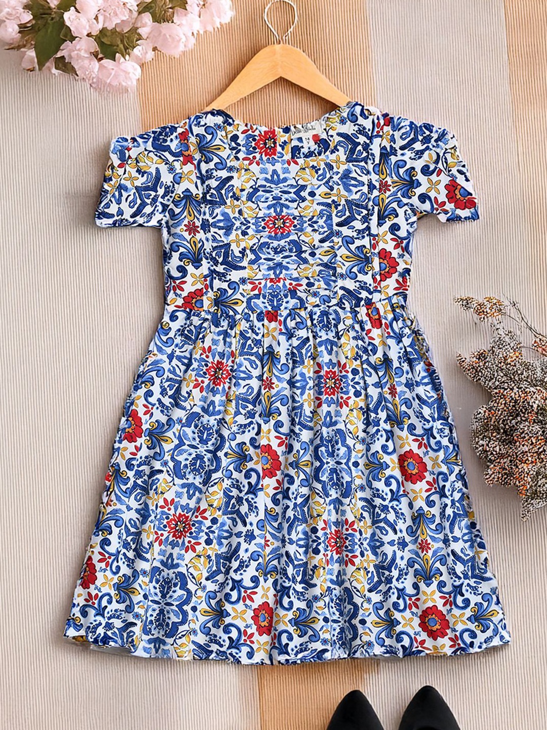 

Bella Moda Girls Floral Printed Cotton Fit and Flare Dress, Blue