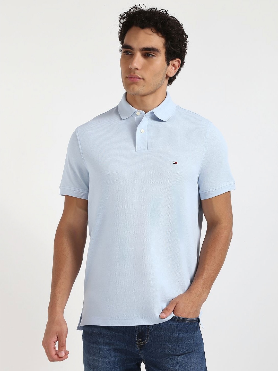 

Tommy Hilfiger Men Solid Polo Collar Cotton T-shirt, Blue