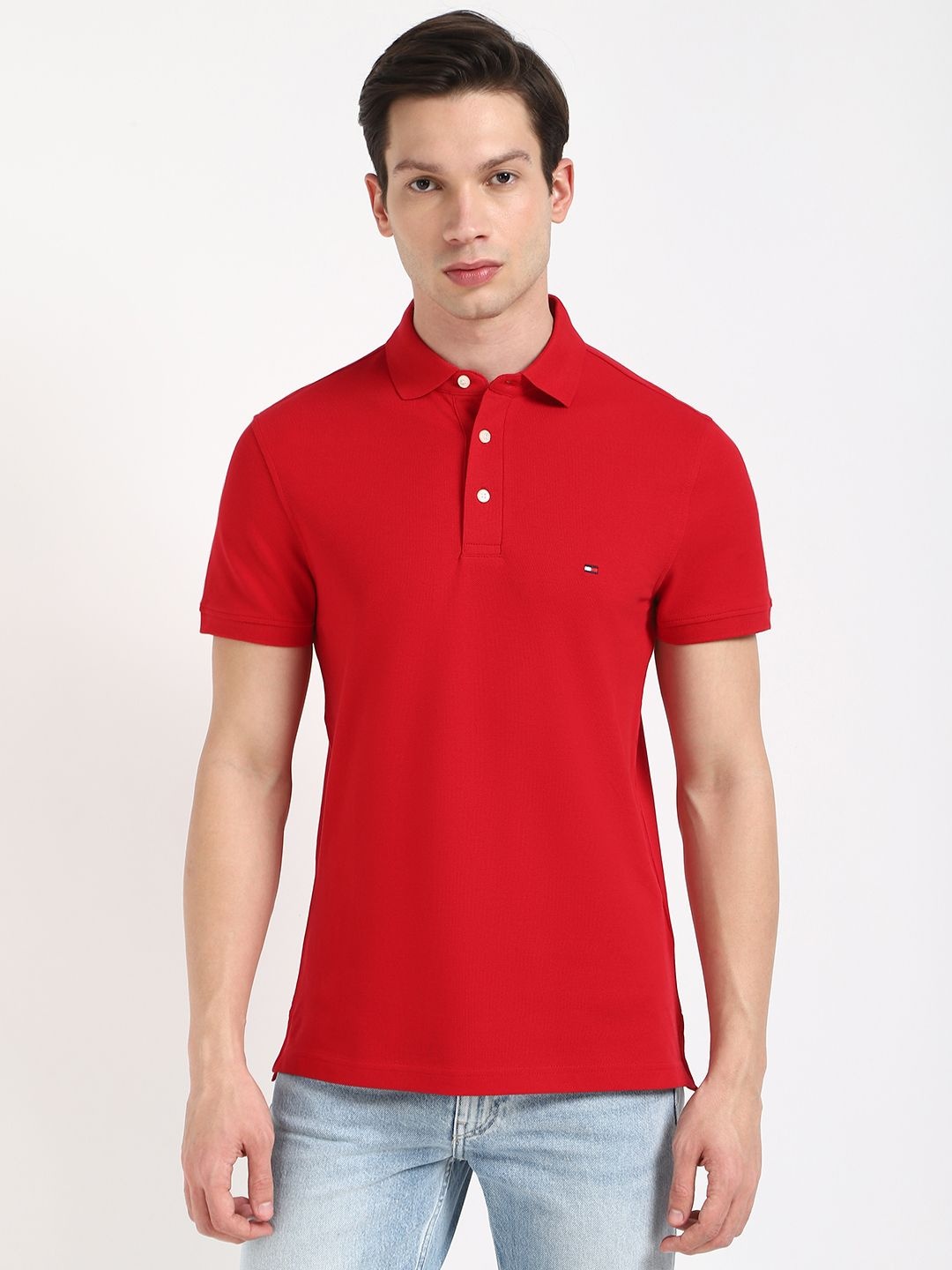 

Tommy Hilfiger Men Solid Polo Collar Cotton T-shirt, Red