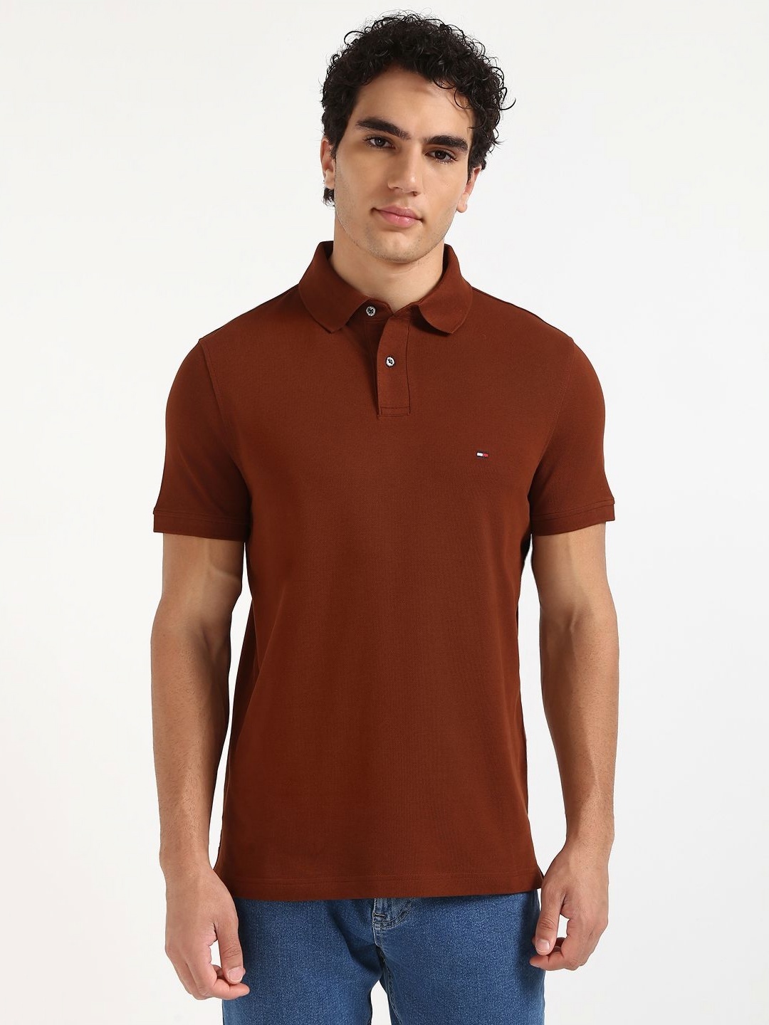 

Tommy Hilfiger Men Solid Polo Collar Cotton T-shirt, Brown