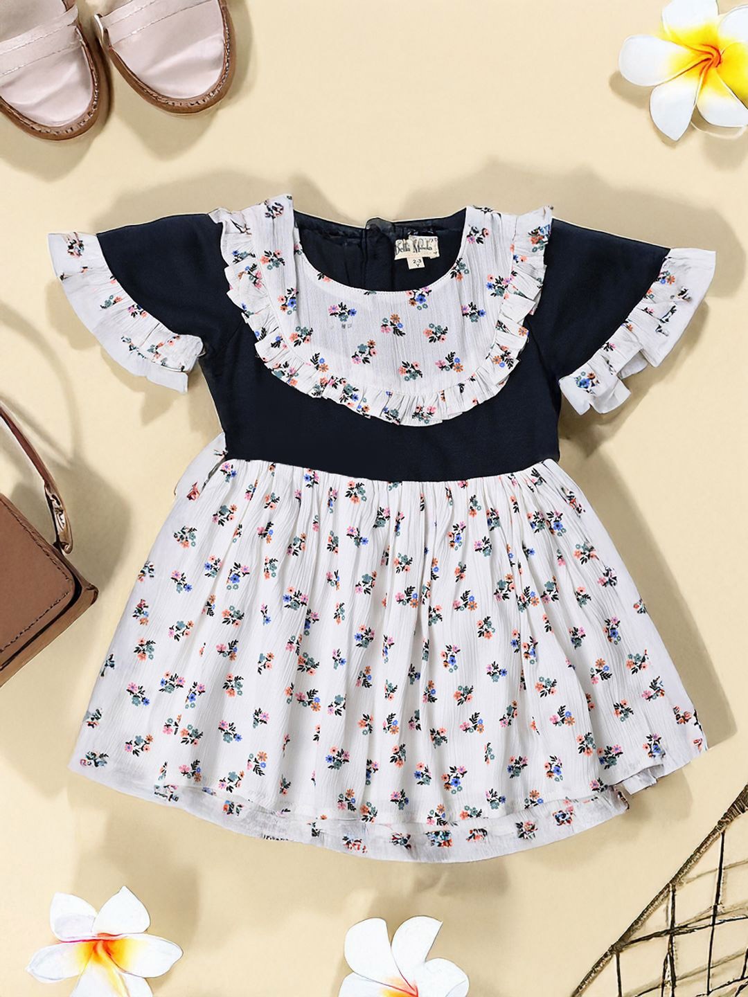

Bella Moda Girls Floral Printed Flared Sleeves Cotton Fit and Flare Dress, White