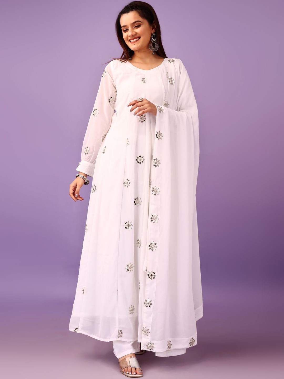 

KALINI Women Ethnic Motifs Embroidered Regular Sequinned Kurta with Pyjamas & With Dupatta, White