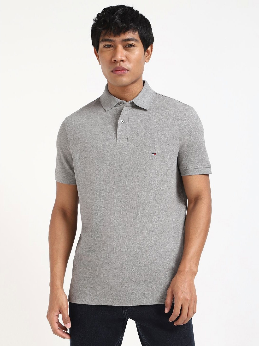 

Tommy Hilfiger Men IM 1985 Solid Polo Collar Cotton T-shirt, Grey