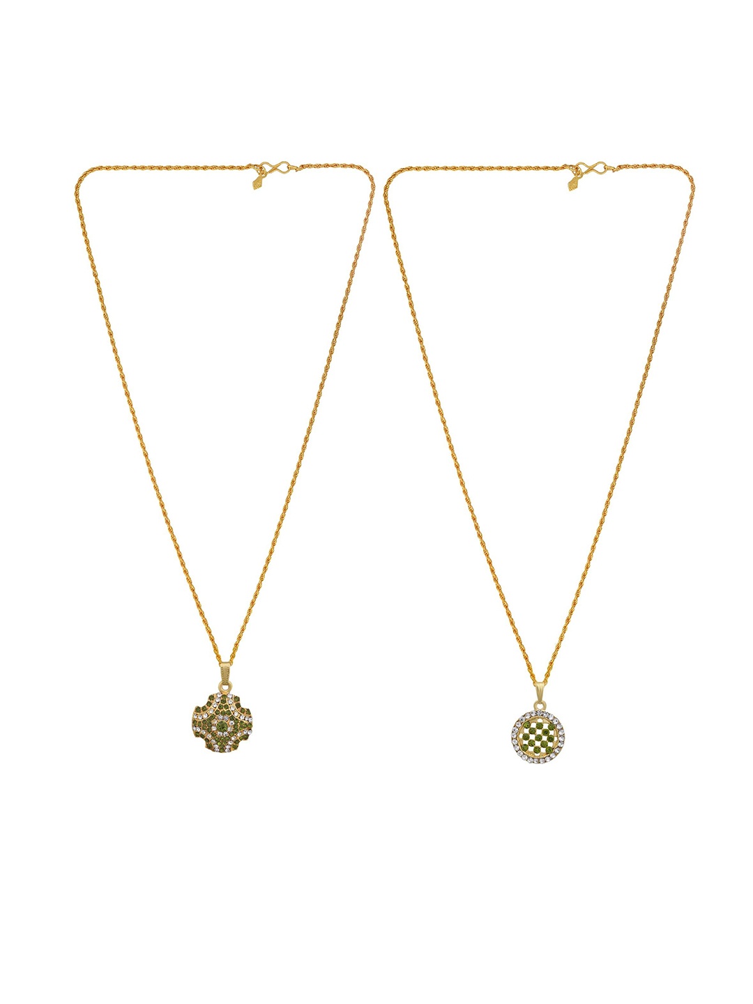 

MEMOIR Set Of 2 Gold-Plated Cubic Zirconia Stone Studded Pendants with Chains