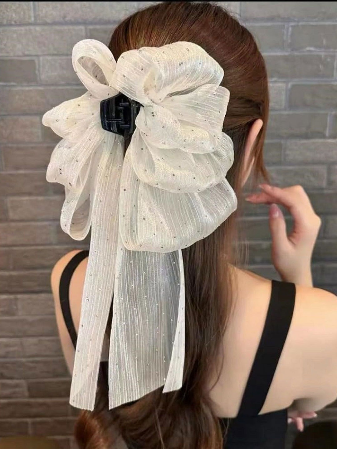 

BAESD Women Ponytail Holders Hair Bow with Polka Dots, White