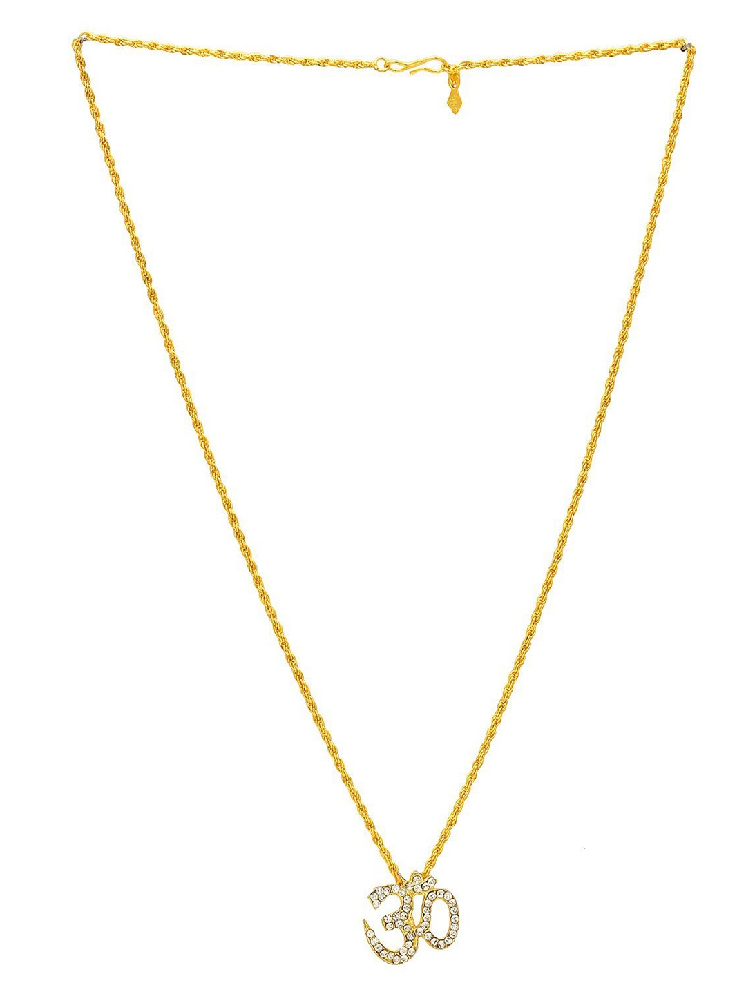 

MEMOIR Unisex Gold-Plated Cubic Zirconia Studded Om Pendant With Chain