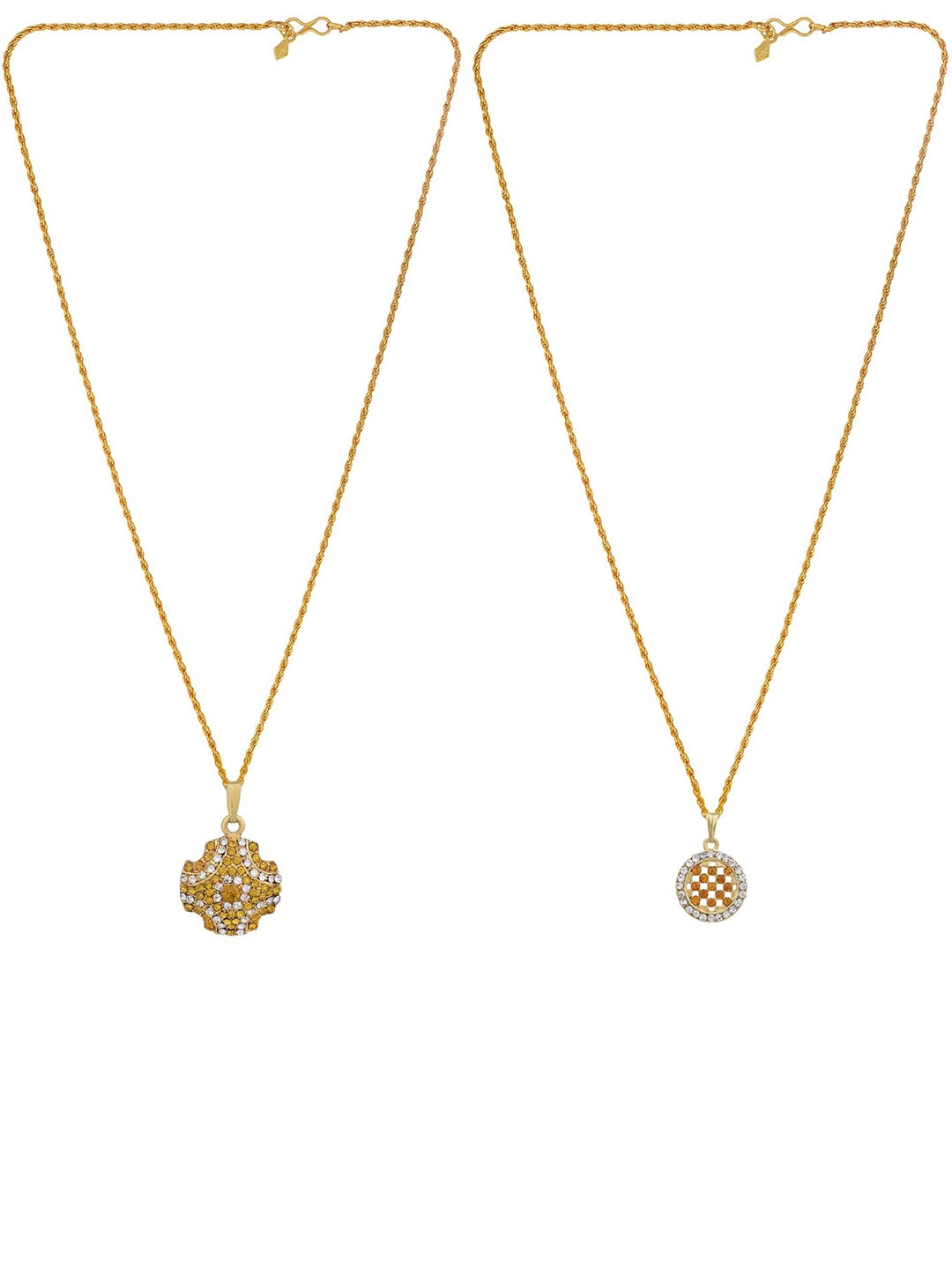 

MEMOIR Set Of 2 Gold-Plated Artificial Stone Studded Circular Pendants with Chains