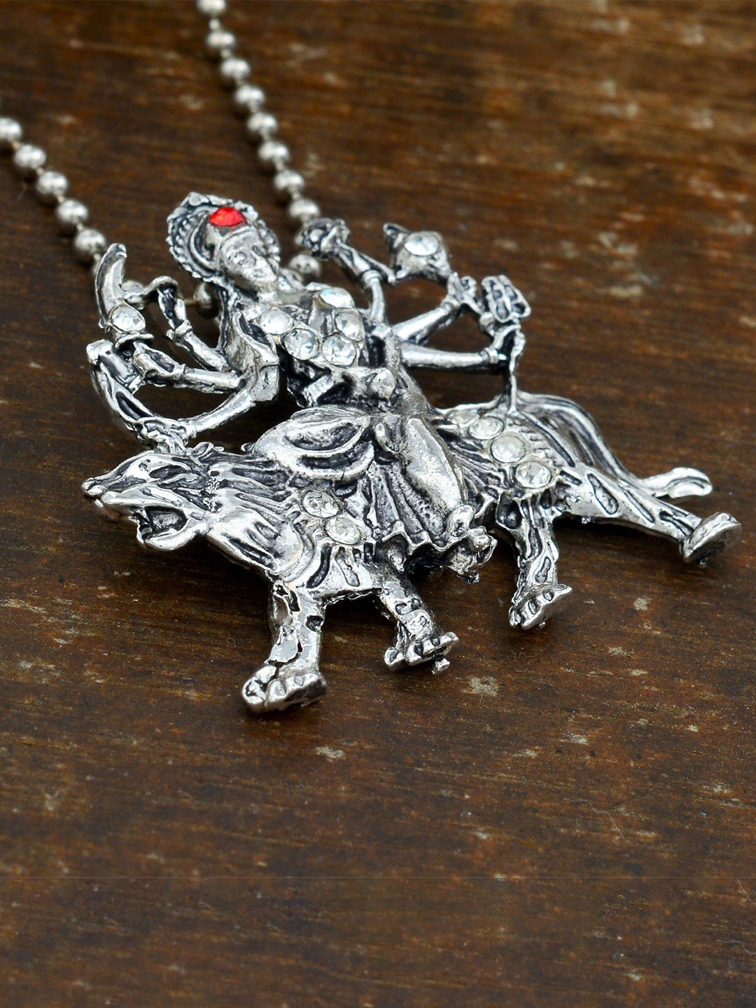 

MEMOIR Silver-Plated Stone Studded & Beaded Pendant With Chain