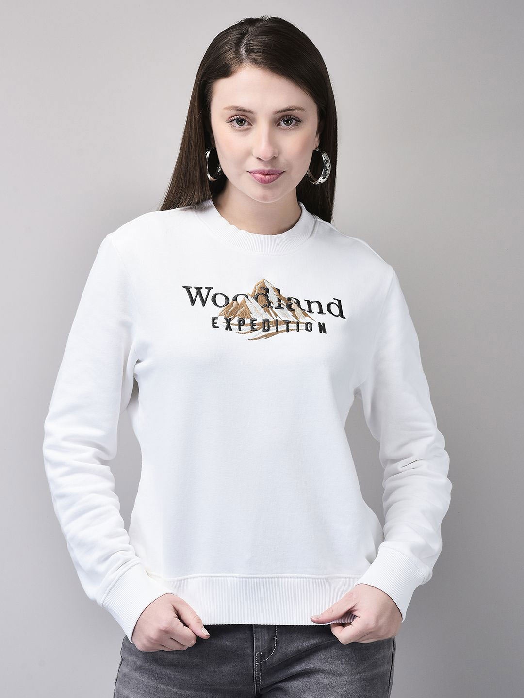 

Woods Women Long Sleeves Ribbed Sweatshirt, White