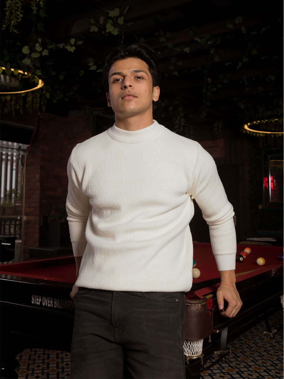 

JAVINISHKA Men Cable Knit Long Sleeves Woollen Pullover, White