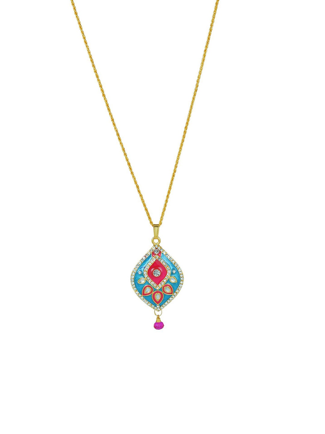 

MEMOIR Gold-Plated Kundan & Cubic Zirconia-Studded Meenakari Pendant with Chain