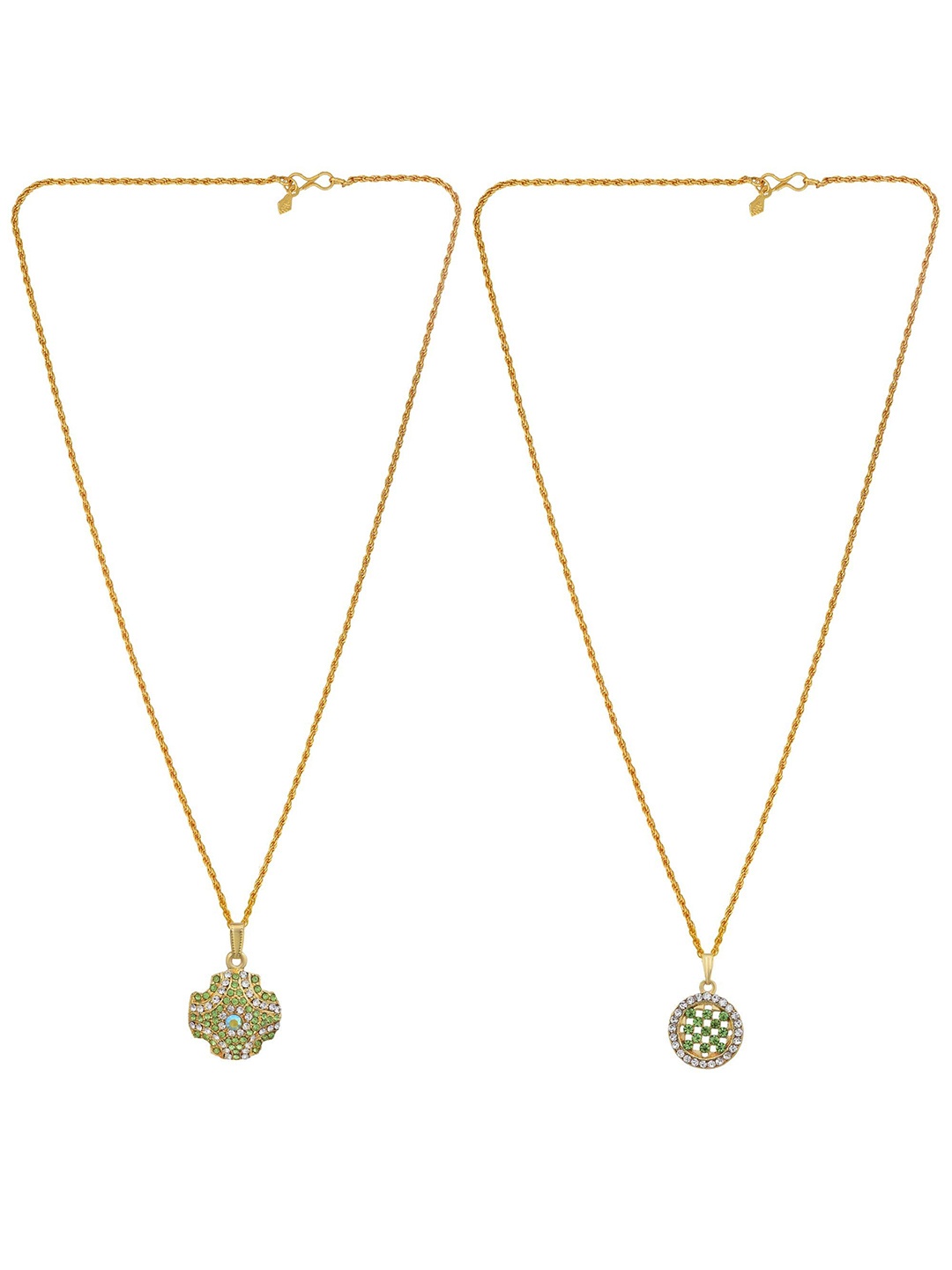 

MEMOIR Set Of 2 Gold-Plated Cubic Zirconia Studded Pendants With Chains