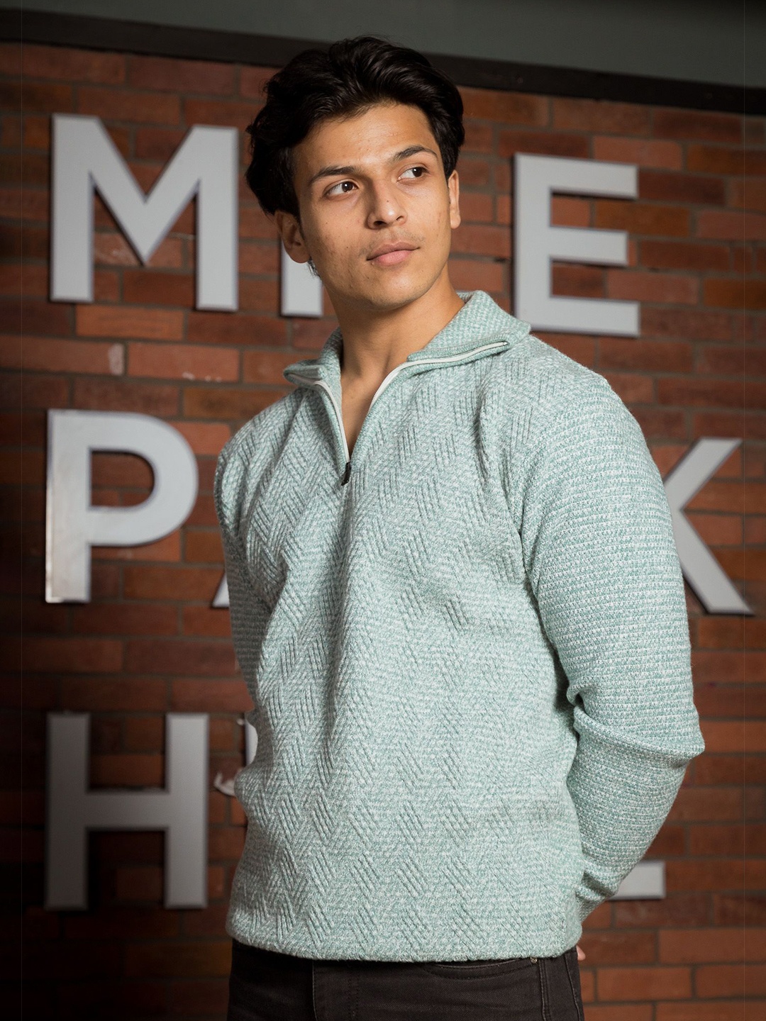 

JAVINISHKA Men Cable Knit Woollen Pullover Sweaters, Turquoise blue
