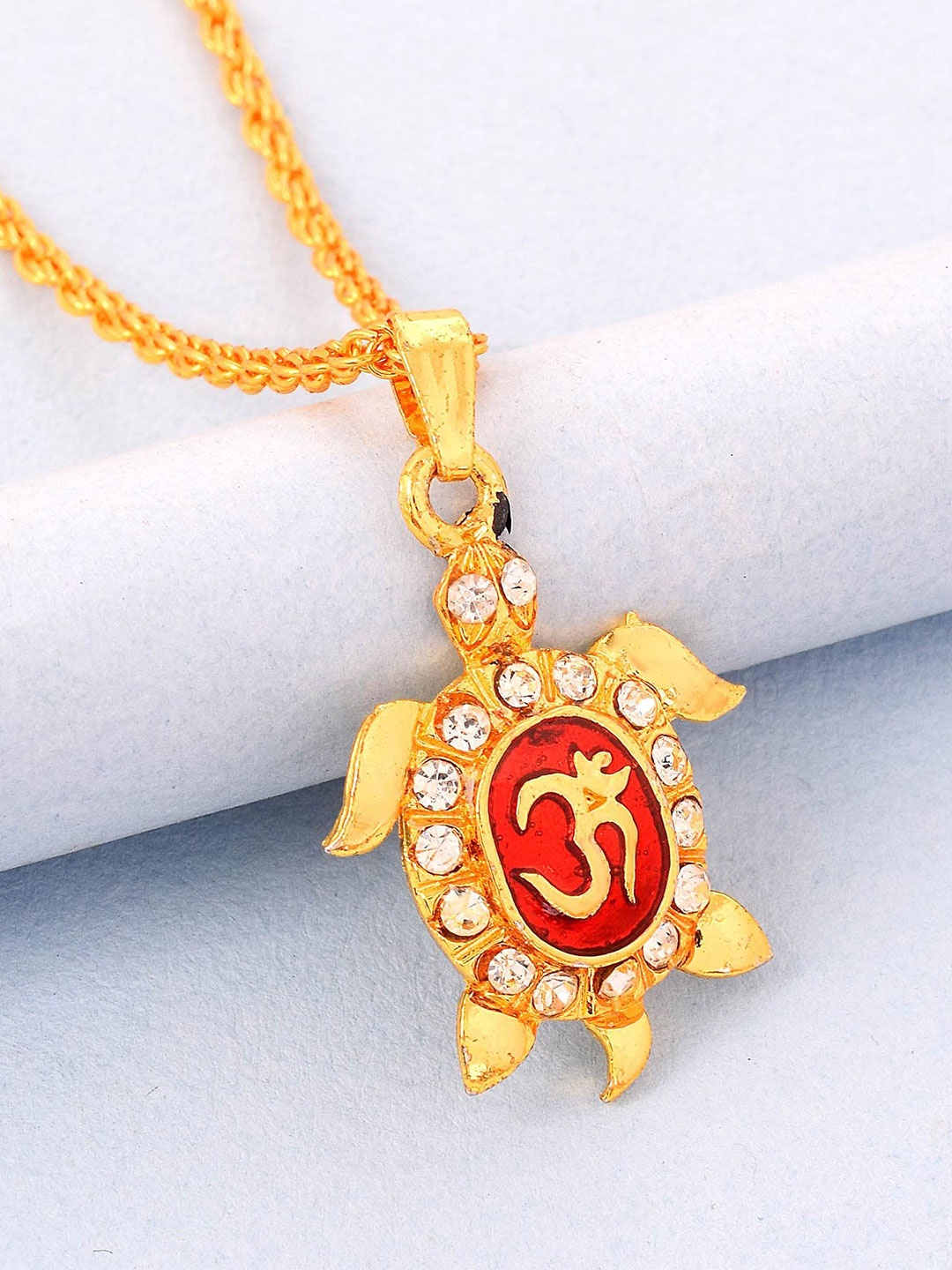 

MEMOIR Gold-Plated Cubic-Zirconia Studded Tortoise-Shaped Pendant with Chain