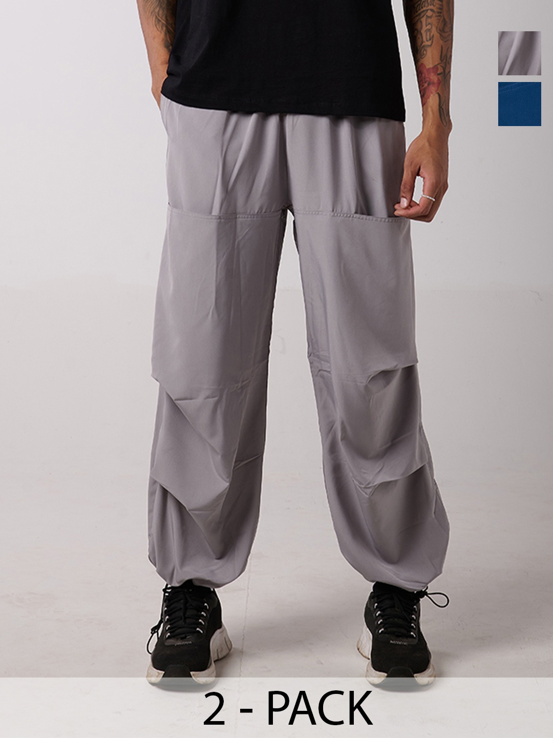 

IZF Men Pack of 2 Loose Fit Air Oversized Parachute Pants, Grey