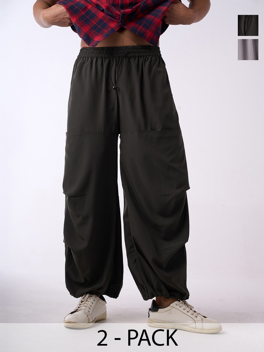 

IZF Men Pack Of 2 Loose Fit Air Parachute Pants, Grey