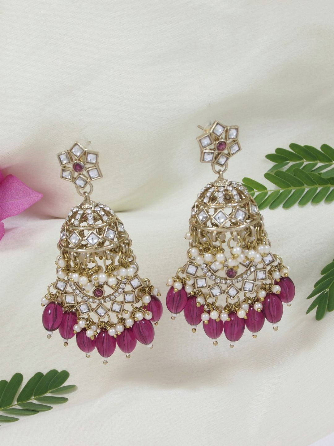 

I Jewels Gold-Plated Kundan Dome Shaped Jhumkas
