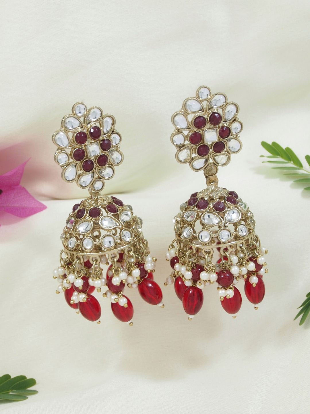 

I Jewels Gold-Plated Kundan Studded Dome Shaped Jhumkas