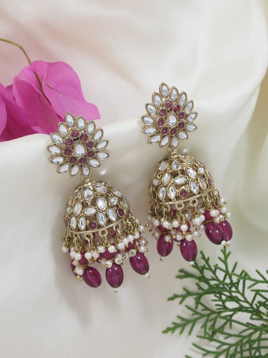

I Jewels Gold-Plated Kundan Studded Dome Shaped Jhumkas