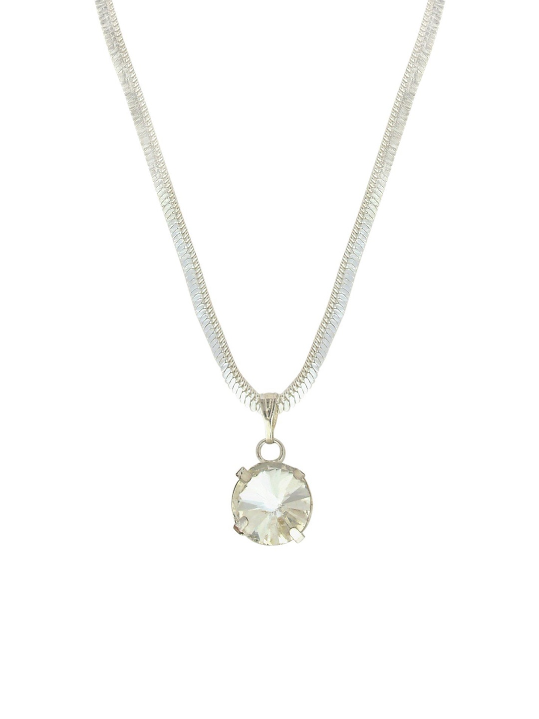 

MEMOIR Silver-Plated Cubic-Zirconia Studded Circular Pendant with Chain