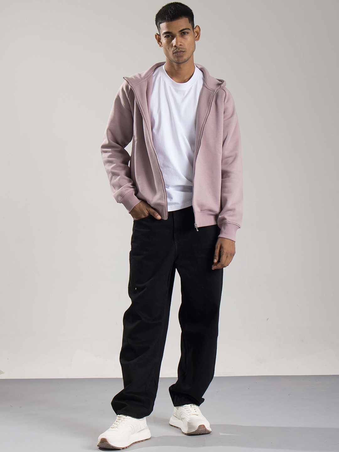 

ONEWAY Men Hooded Solid Cotton Casual Bomber Jacket, Lavender