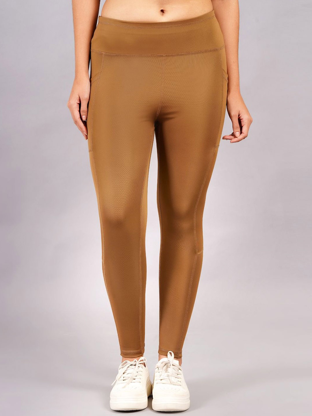 

NEVER LOSE Women Ankle-Length Tights, Camel brown