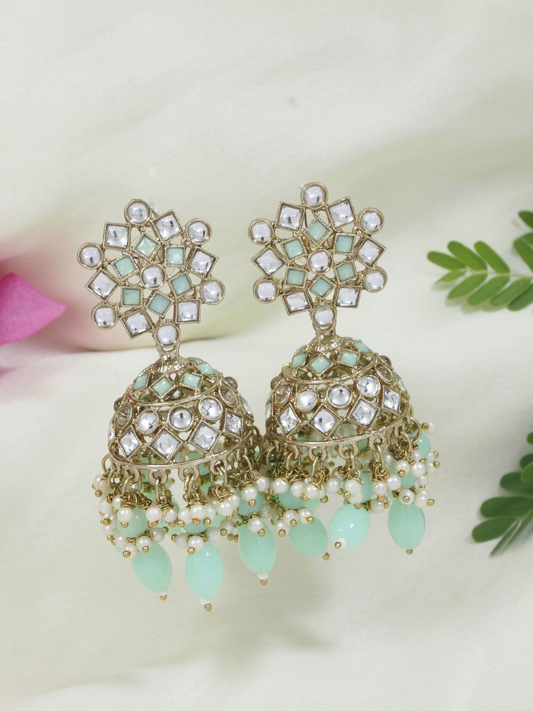 

I Jewels Gold-Plated Kundan Studded Dome Shaped Jhumkas