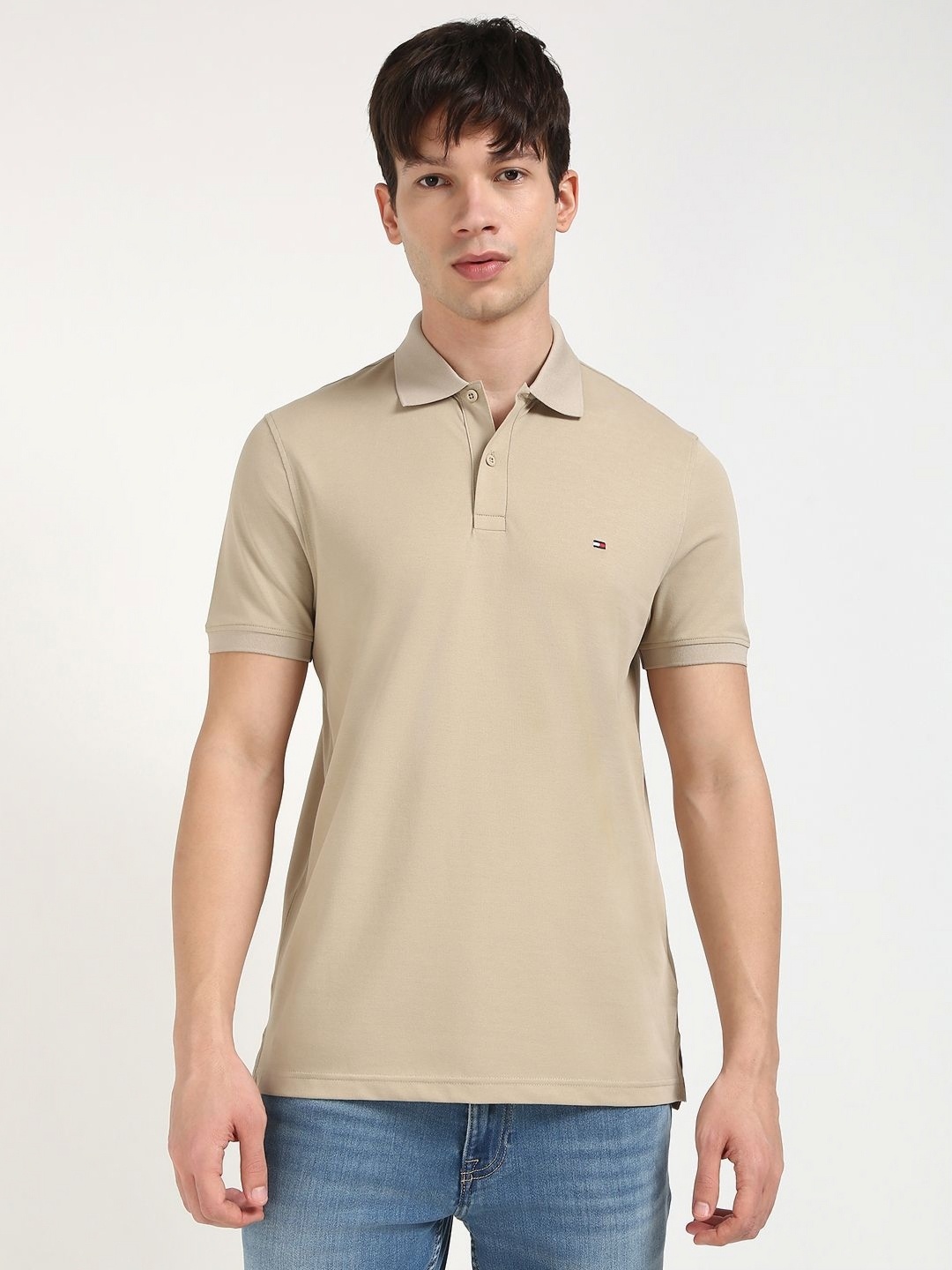 

Tommy Hilfiger Men Solid Polo Collar Cotton T-shirt, Beige