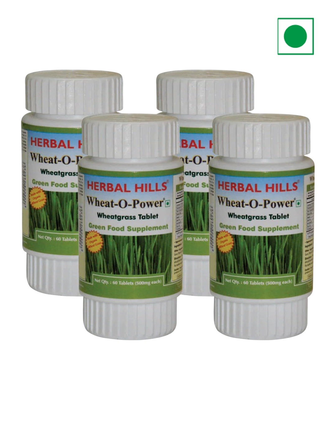 

Herbal Hills Wheatgrass Tablets (60 Count Pack of 4), White
