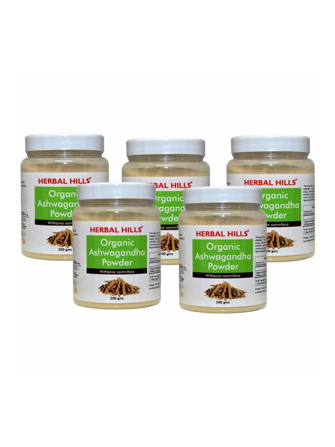 

Herbal Hills Organic Ashwagandha Powder 200 Gms Pack of 5, White