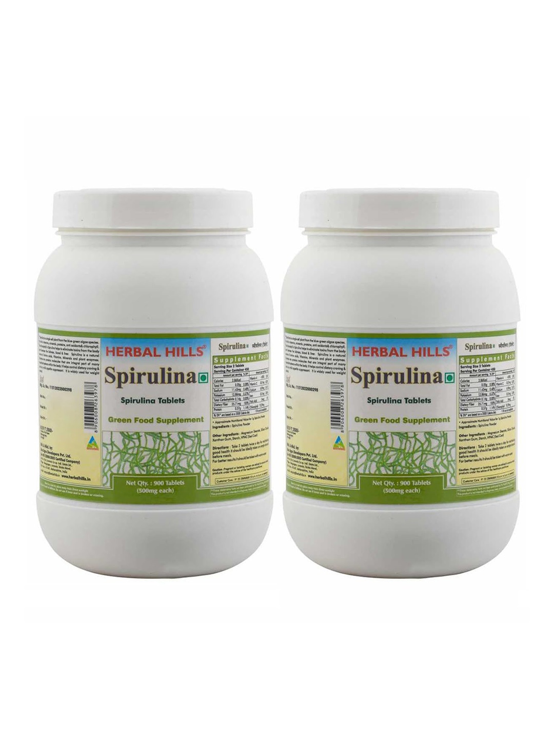 

Herbal Hills Spirulina Tablets (900 Count Pack of 2), White