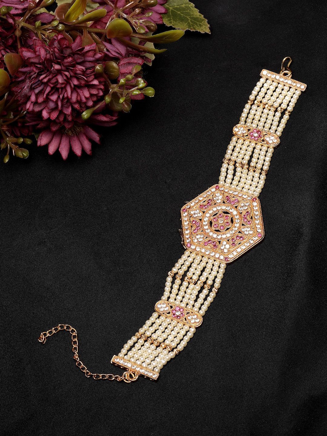 

NVR Women Gold-Plated Cubic Zirconia Stone Studded Link Bracelet